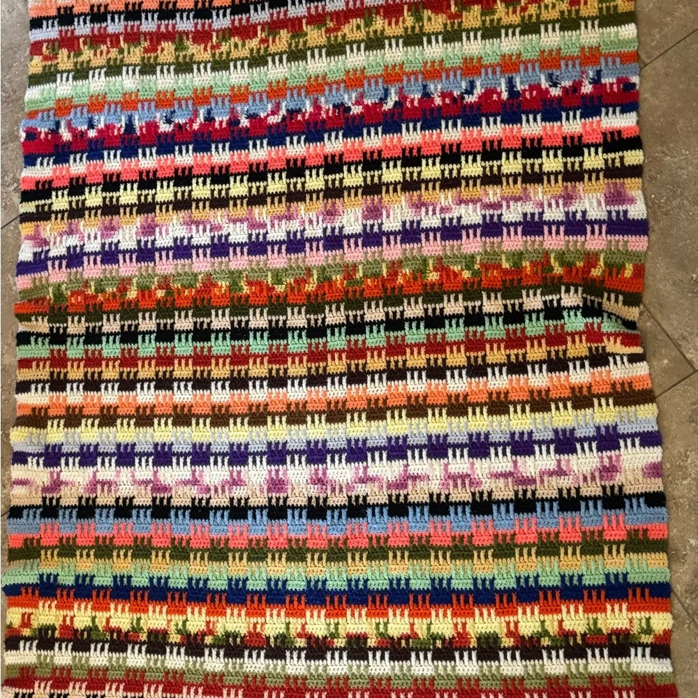 Vintage Handmade Crochet‎ Afghan Throw Blanket Boho Retro 80x47 Fringe
